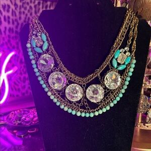 badgley mischka Elegant Turquoise and Gold Statement Necklace